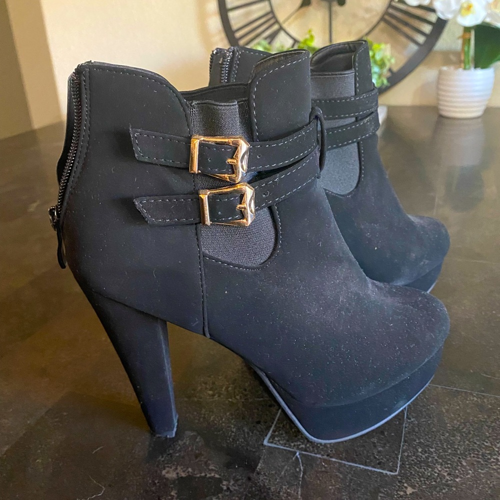 Black Suede Booties 4.5” Heel